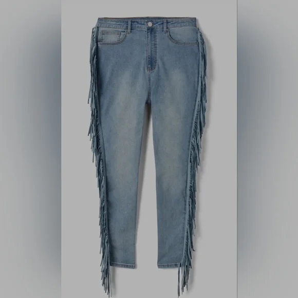 Fashion to Figure Plus Size High Rise Side Fringe Skinny Jeans - Picture 2 of 2